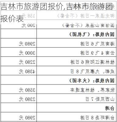 吉林市旅游团报价,吉林市旅游团报价表