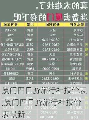 厦门四日游旅行社报价表,厦门四日游旅行社报价表最新